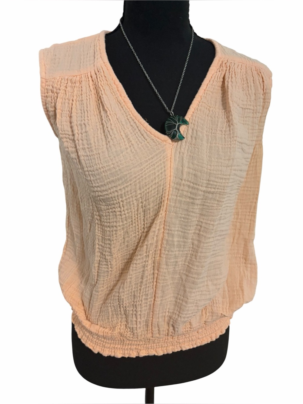 Evereve Orange Sleeveless V-Neck Smocked Hem Blouse